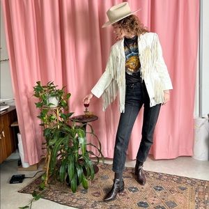 Vakko White Fringe Jacket